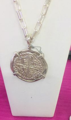Atocha Big silver coin pendant in silver chain