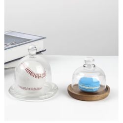 Glass dessert dome with base, mini decorative cake tray with glass dome