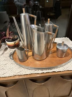Mid-Century KDM Pewter And Teak Coffee And Tea Set