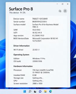 Microsoft Surface Pro 8 – i5 / 8GB RAM / 256GB SSD / Windows 11 Pro + Keyboard
