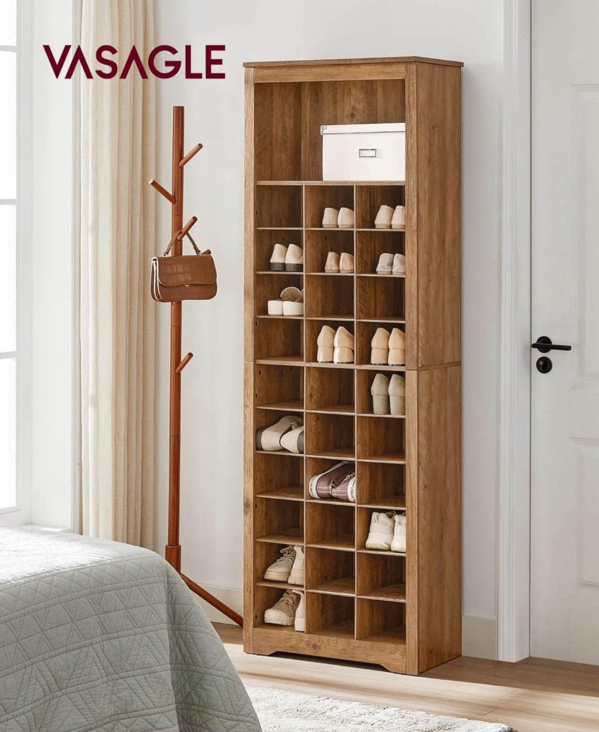 Shoe Storage Cabinet, 10 Tier Shoe Rack Organizer, Holds Up to 30 Pairs of Shoes, for Entryway Bedroom, 12.6 x 24.8 x 73.6 Inches, Rustic 