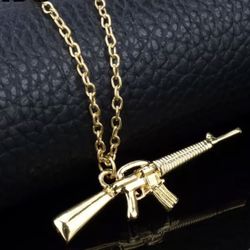 18K Gold Link Necklace with Machine Gun Pendant/ New 2020 Hip Hop Drip Jewelry Paparazzi Club Rap Gansta Gear Wear/ We Ship Fast!