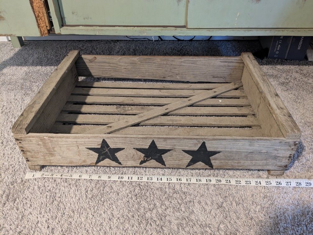 Vintage Wooden Box With Black Stars