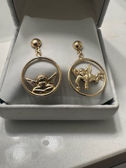 14k solid gold angel earrings