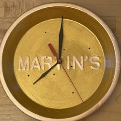 Vintage "Martin's" Pie Tin Clock  (Upcycled/Repurposed Embossed Metal)