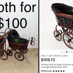 $100 for both, Vintage Antique doll carriage Victorian style doll carriage Woven