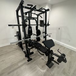 Vesta Fitness Smith Machine 1001 w/Bench Attachment | 245lb Cast Iron Olympic Weights | 7ft Olympic Bar | Fitness | Gym Equipment | FREE DELIVERY 🚚 