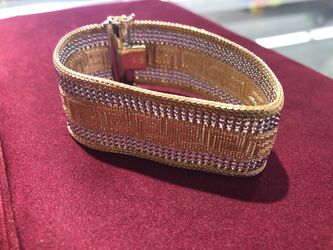 14k Gold Mesh Greek Wall Design Bracelet