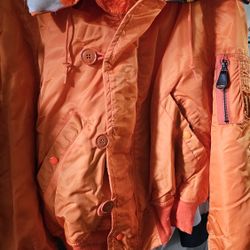 Avirex Man's Large Type N-2B Flyer's Parka With Synthetic Fur On Hood 1985 Orange 8415-00-118-7589