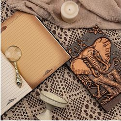 3D Antique Leather Sketchbook,Travel Diary&Notebooks to Write in, Elephant Journal Gift for Men Women 5.5"x8.3"