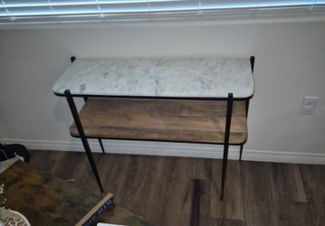 Marble Top Console Table with Wood Shelf