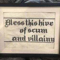 BLESS THIS HIVE OF SCUM AND VILLAINY FRAMED CROSS STITCH NEW