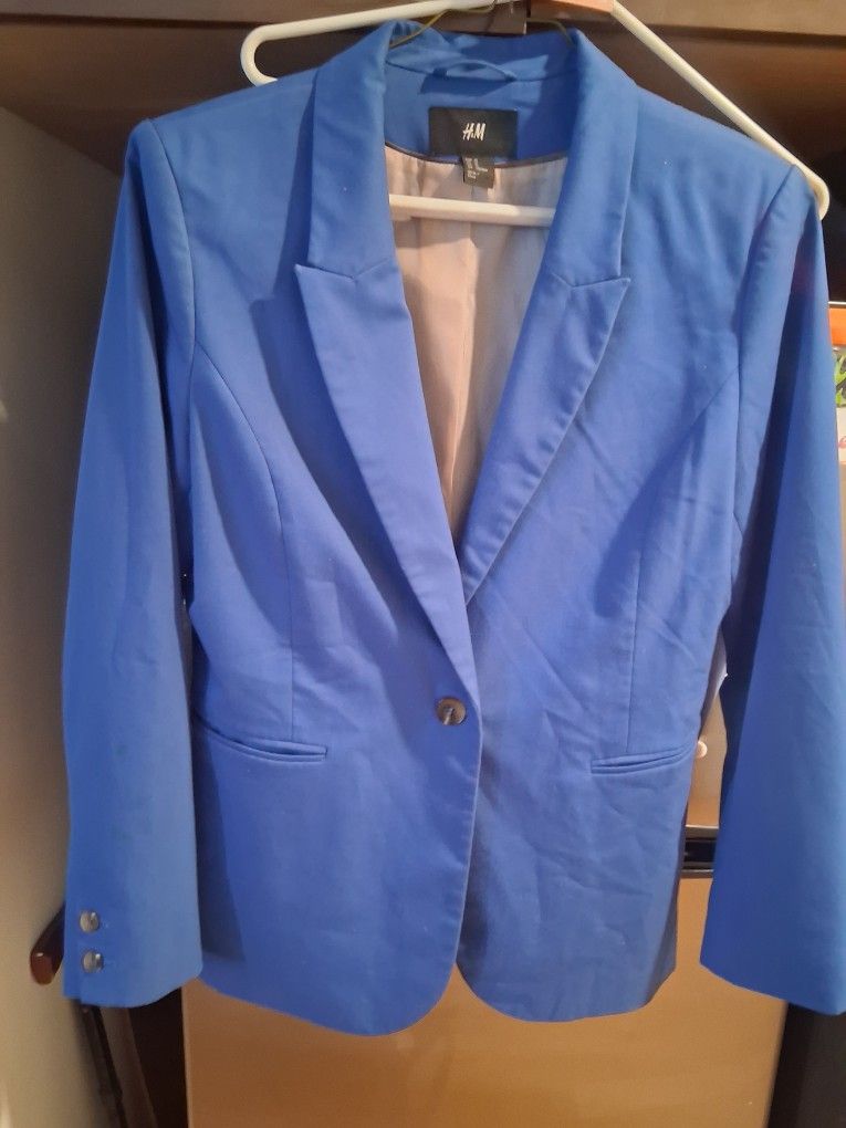 h&m blue one button blazer