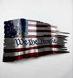 We The People Printed Flag 1776 in Blue Metal Sign 10.5