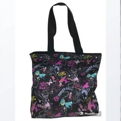Disney Store Black Tinkerbell Tote Messenger Bag All Over Print Travel 14x12 in