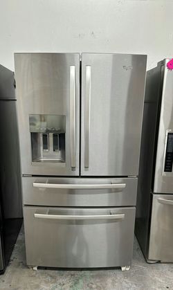 Whirlpool 4-Door Refrigerator (French Door Fridge with Drawer Freezer) Stainless Steel - Water Dispenser, LED Lighting