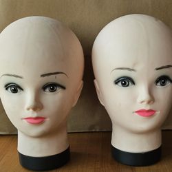 2 Wig Styling Heads Good Condition Display Hats Hair 