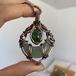 Aventurine And Resin Moon Pendant 