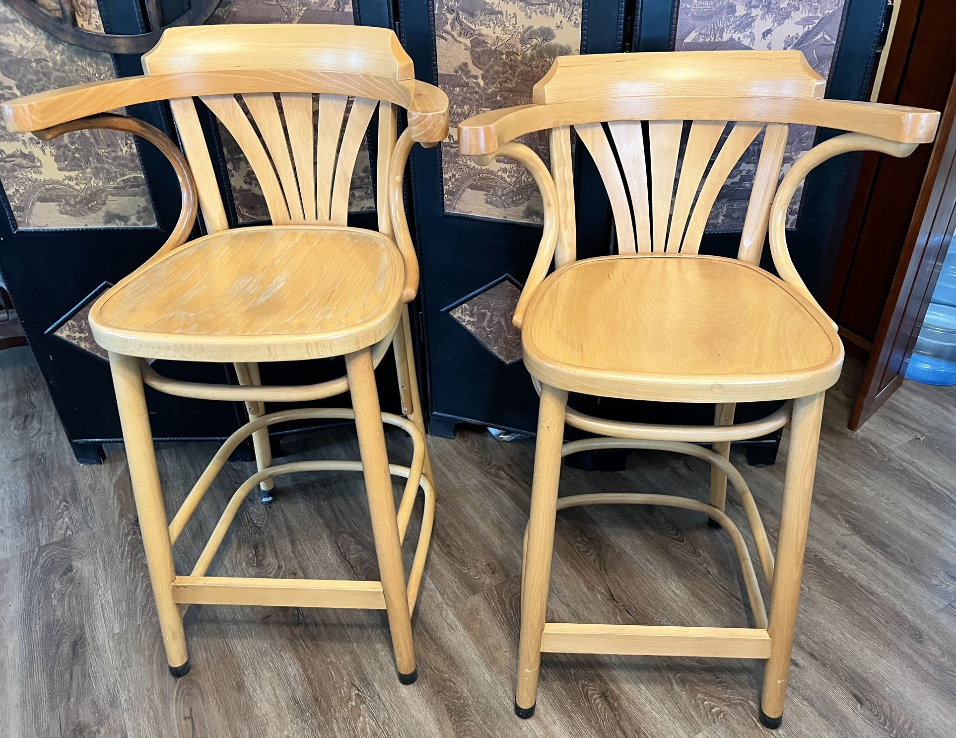 Pair Of Vintage Radomsko ZMG Polish Bentwood Bar Stool Chairs