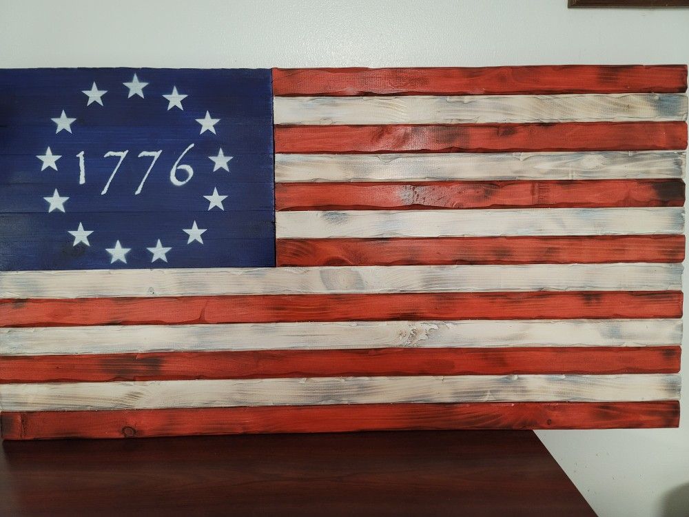 Rustic, Burned Wood Flag- 37"×19.5" 