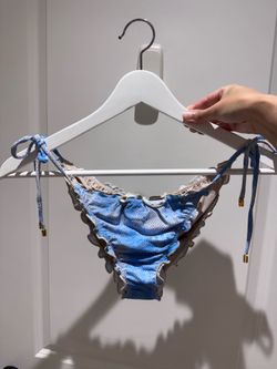 PQ SWIM Blue Lagoon Lettuce Edge Ruffle Tie-Side Bikini Bottom
