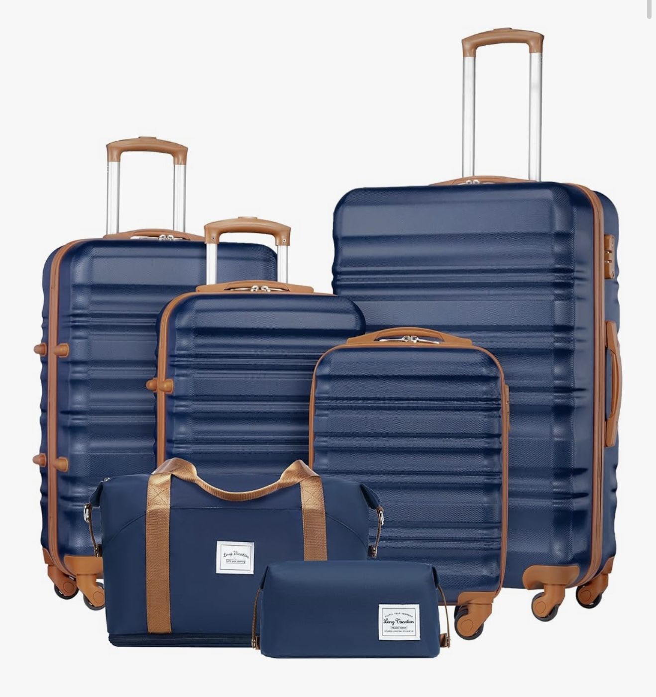 LONG VACATION Luggage Set 6 Piece Luggage ABS hardshell TSA Lock Spinner Wheels Luggage Carry on Suitcase (NAVY, 6 piece set)
