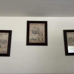 Harley Davidson Patent Prints - Framed Behind Glass 14x17 (Three Bikes - 3pc Set)