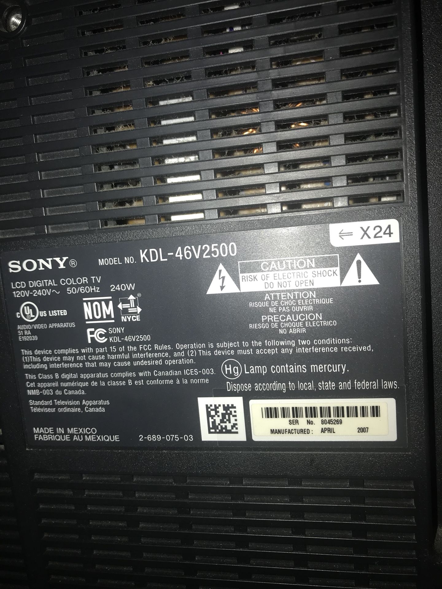 Sony Bravia KDL46V2500 46inch 1080p LCD HDTV for Sale in Saint