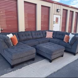 Beautiful Gray Sectional With Chaise And Ottoman
