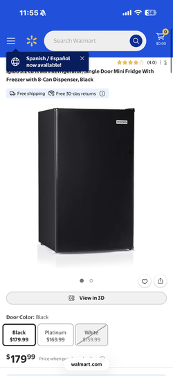 Igloo 3.2 Cu. Ft. Mini Refrigerator – Single Door Mini Fridge with Freezer, 8-Can Dispenser, Black