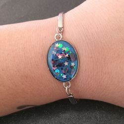 Sparkly blue/purple color shift silver bracelet holographic chunky star glitter