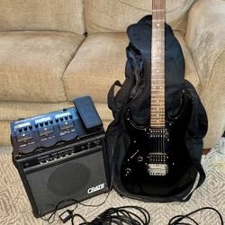 Ibanez Gio Lefty Electric Guitar with Zoom G3Xn, Crate GX-15 Amp & 2 New Audio Cords