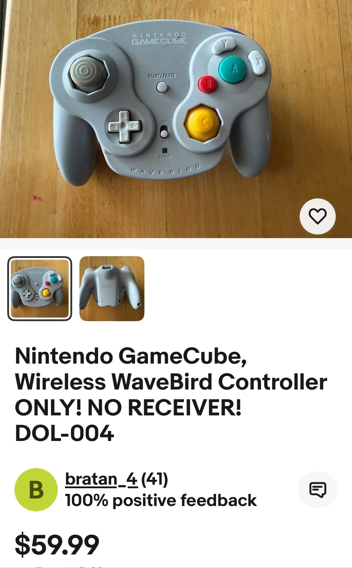Nintendo GameCube wireless wave bird controller battery operated