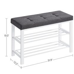 SONGMICS 31.9" Shoe Bench Storage Bench Entryway Bench with Cushion - White / Gray