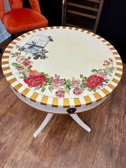 Hand-Painted Floral Round Accent Table
