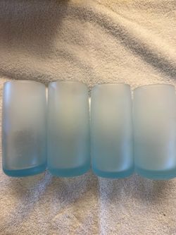 Vintage MCM Frosted Ice Blue Highball Glasses 12 oz Tumblers - Set of 4