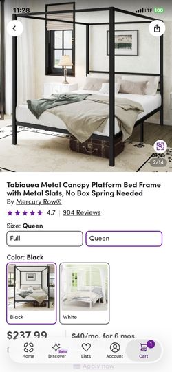 Tabiauea Metal Canopy Platform Bed Frame with Metal Slats, No Box Spring Needed