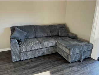 Gray Corduroy Sectional Sofa with Chaise
