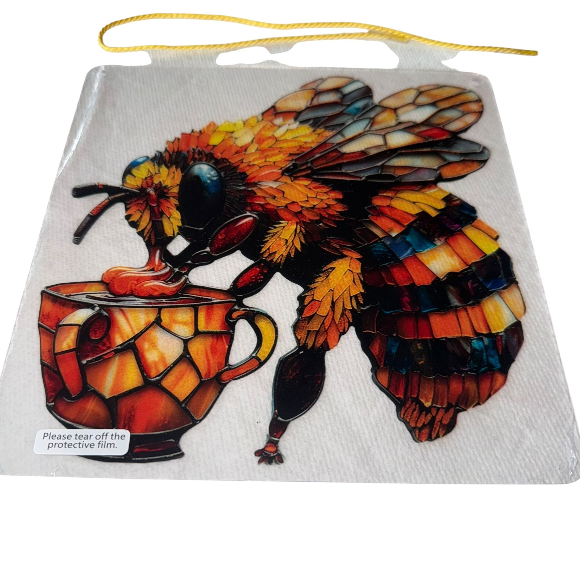 Bumble Bee Sun Catcher Stained Glass Style Window Hanging Decoration New This Bumble Bee Sun Catcher is a stunning stained glass style window hanging
