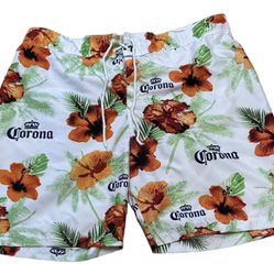 Corona Men’s Floral Green Orange Casual Drawstring Swim Trunks Shorts Size XXL