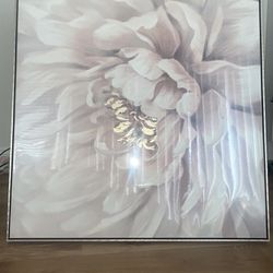 Large beautiful light pink flower glossy painting with gold detailing