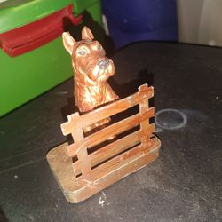 Antique Hubley Scottie Dog at Fence Solid Copper Bookend or Decor