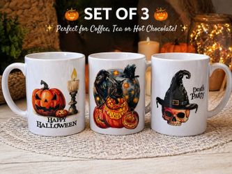 NEW Halloween Mug Set (3 pcs) 🎃 Cute Coffee Cups – Fast Sale!