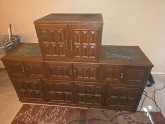 Vintage Wood Sideboard Cabinet with Marble Top