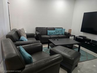 Dark Grey Leather Living Room Set