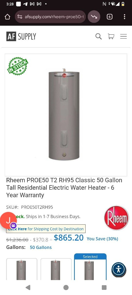Rheem Pro Electric 50 Gal Water Heater