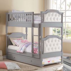 Brand New Antique Gray Twin/Twin Bunk Bed with Trundle