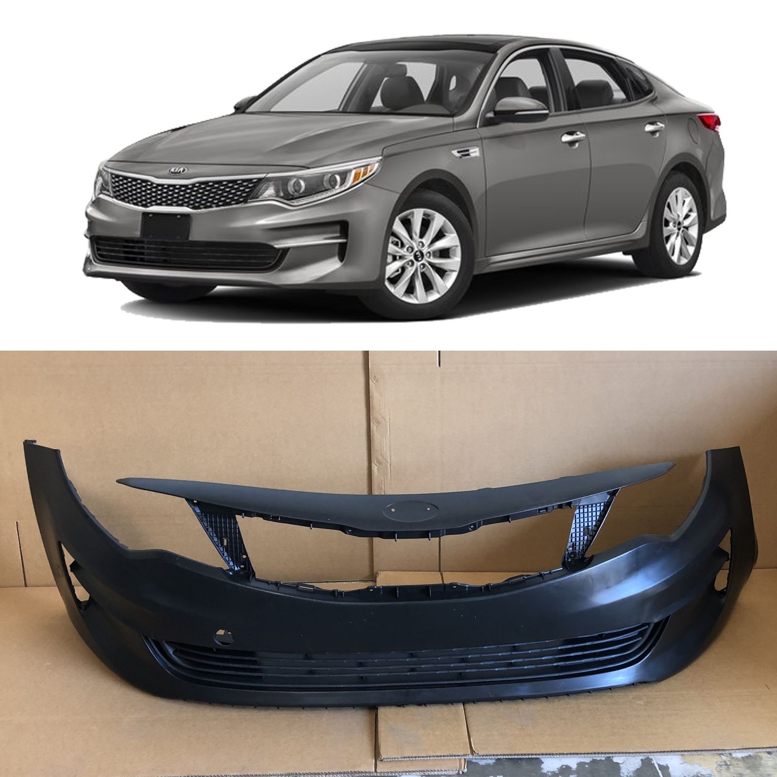 For 2016 2017 2018 Kia Optima Front Bumper Cover and Lower Grille 2 pc Set