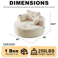 55'L Corduroy Sponge single sofa,No Assembly Required,Fluffy Modern Sleeper Chair for Living room, Bedroom, Lounge and Projection Room(Not a swivel ch