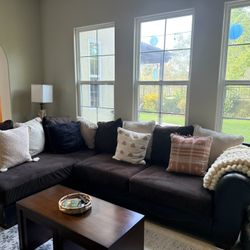 Brown/Corduroy Couch With Pillows
